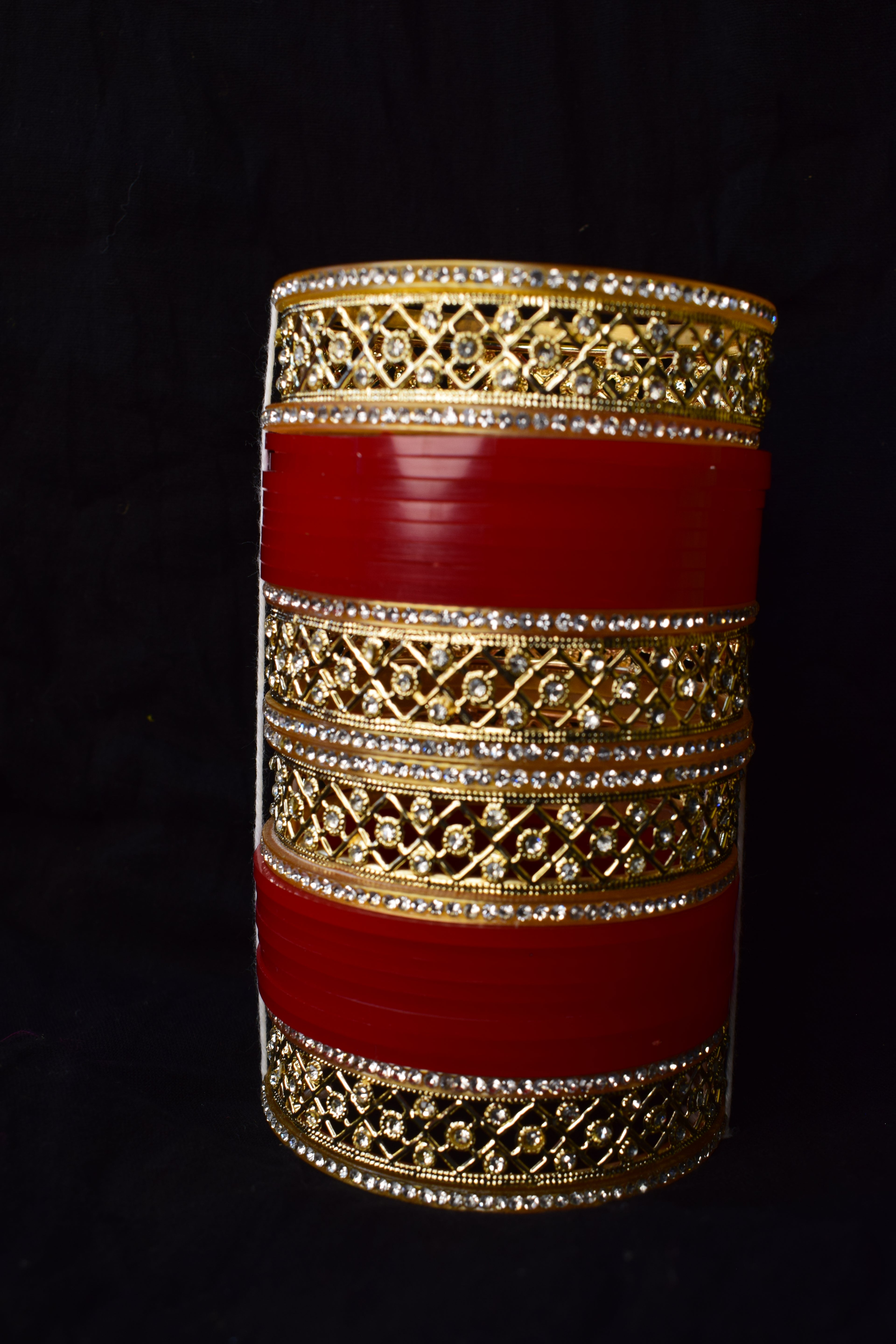 Luxurious red and Gold-Toned Statement Bangles with Amber Crystals