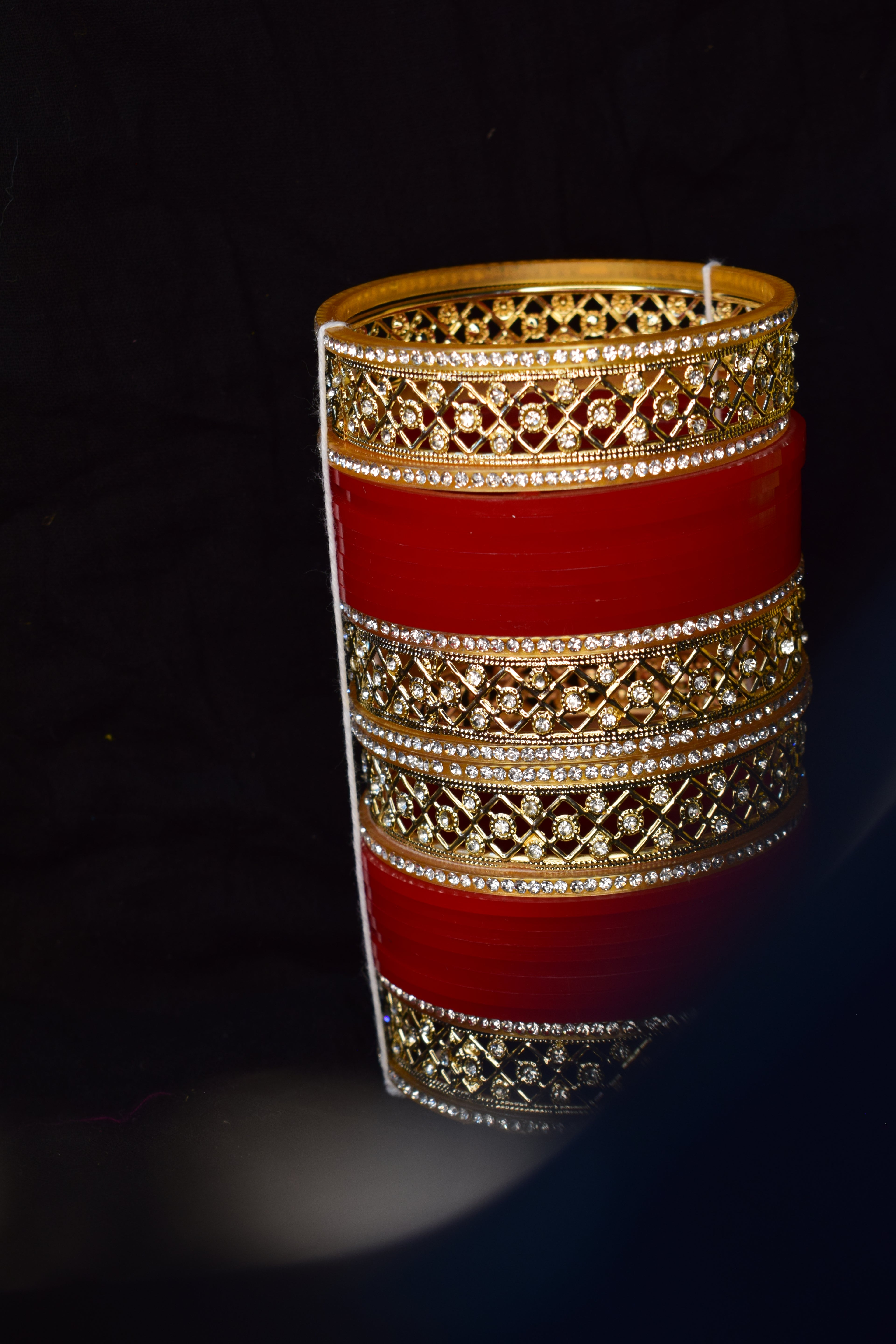Luxurious red and Gold-Toned Statement Bangles with Amber Crystals