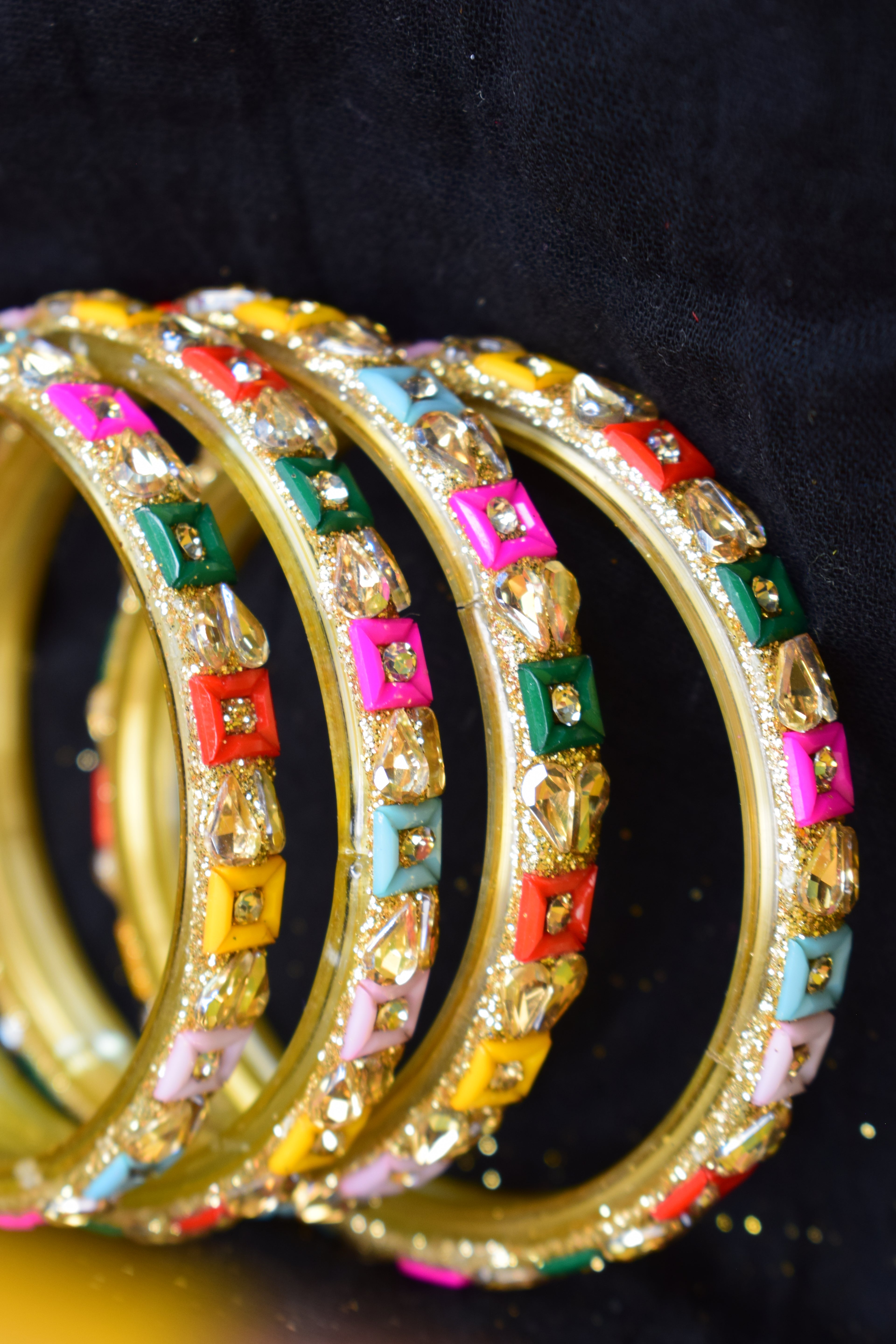 Luxurious Gold Mix colour -Toned Statement Bangles with Amber Crystals