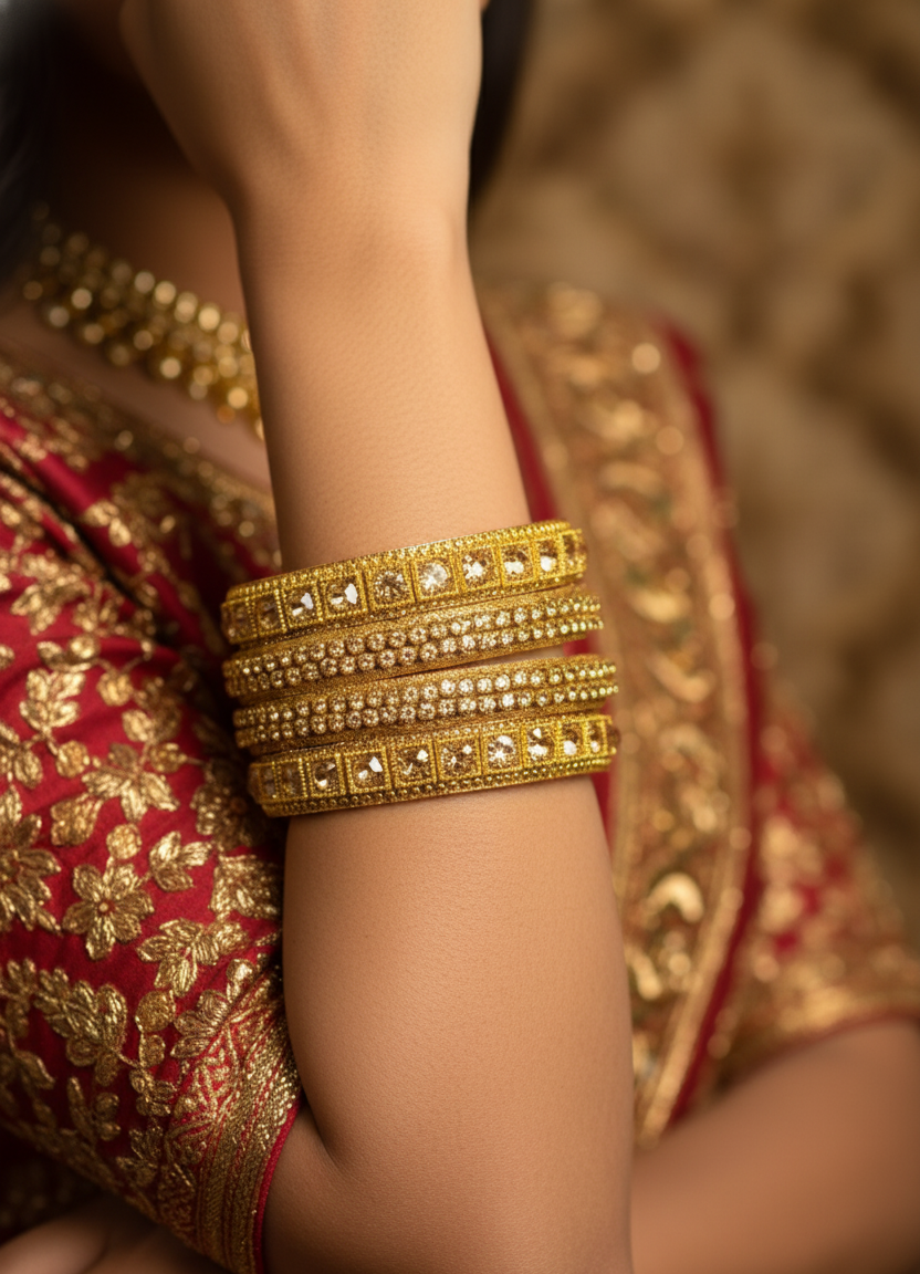 Luxurious Gold-Toned Statement Bangles with Amber Crystals