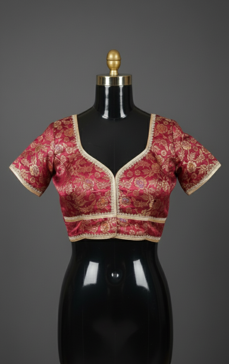 Jewel-Tone Teal Silk Readymade Blouse with Heavy Silver Work