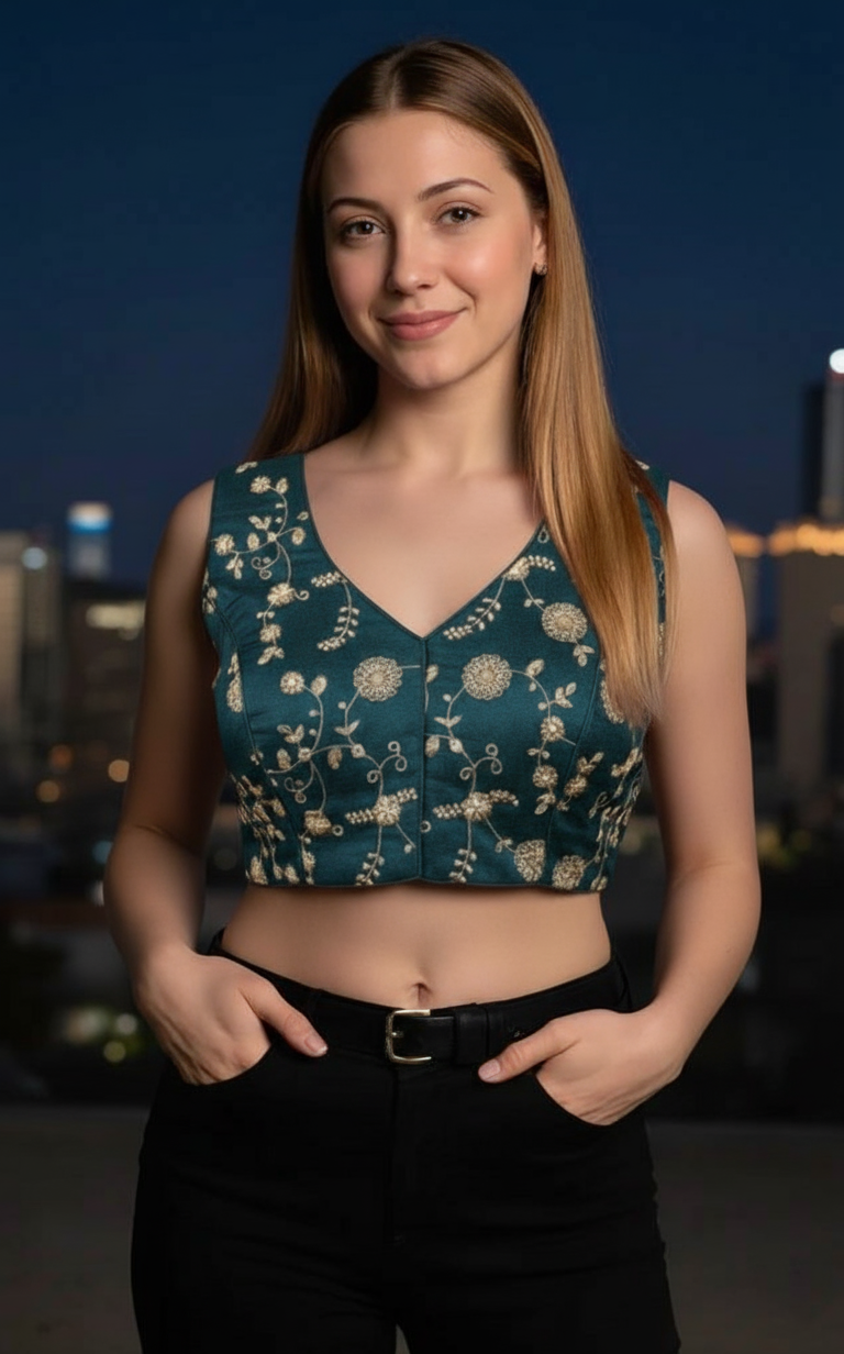 Teal & Gold: Backless Blouse Perfection