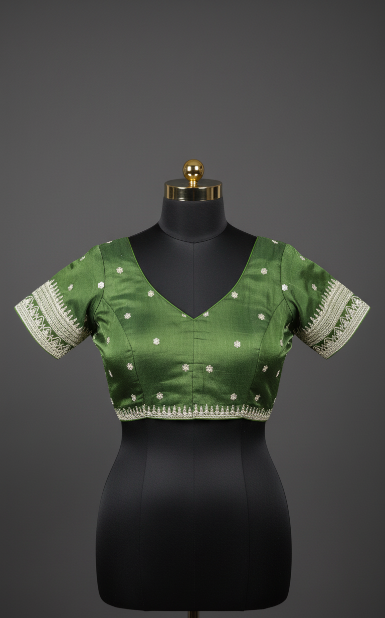 Green Blouse with White Embroidery
