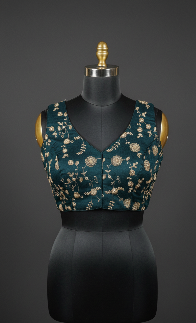 Teal & Gold: Backless Blouse Perfection