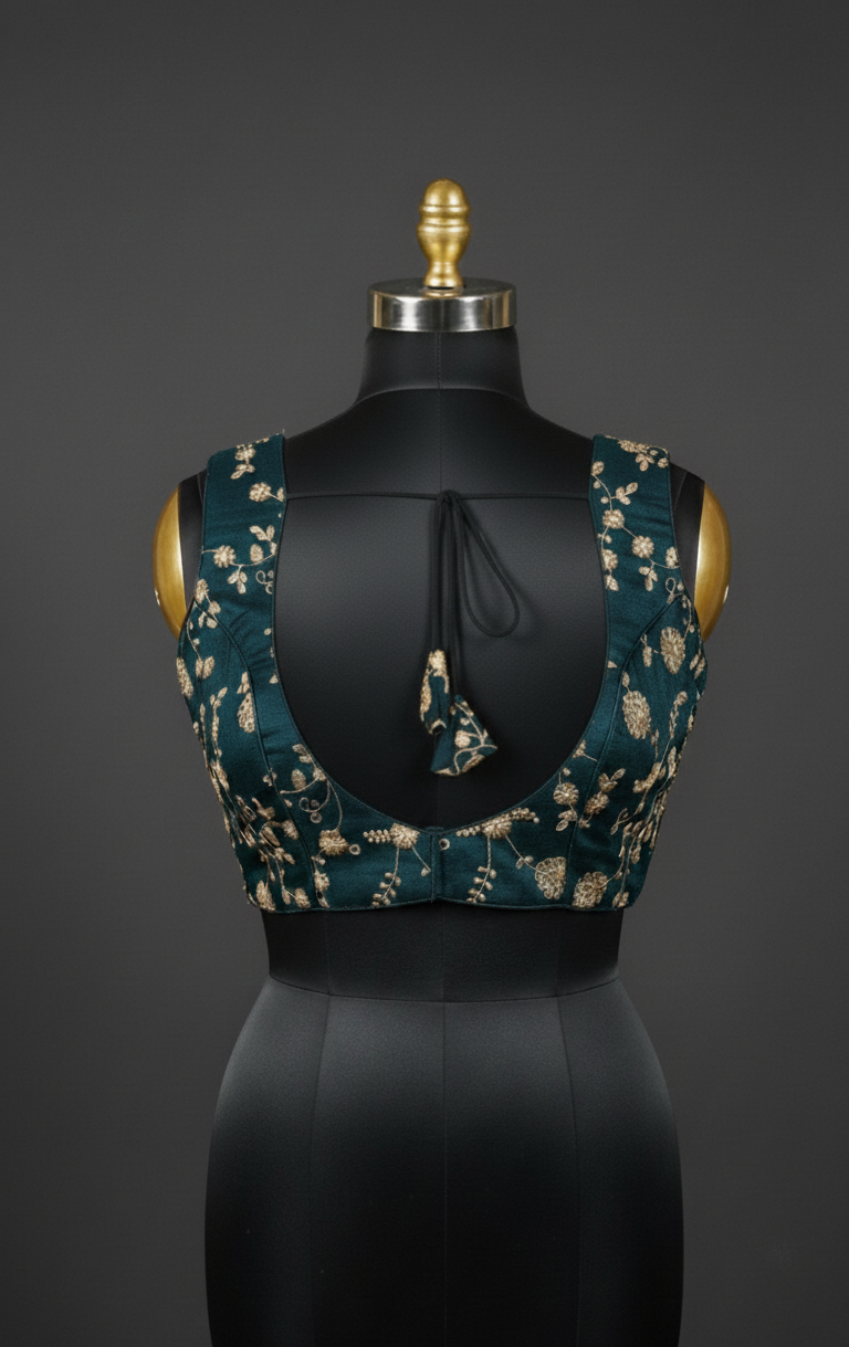 Teal & Gold: Backless Blouse Perfection