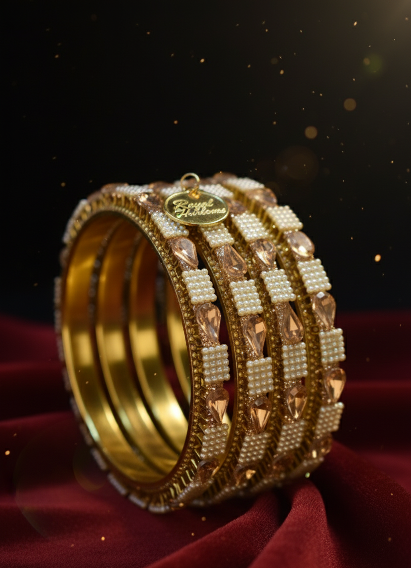 Golden Pearl and Crystal Bridal Bangle Set