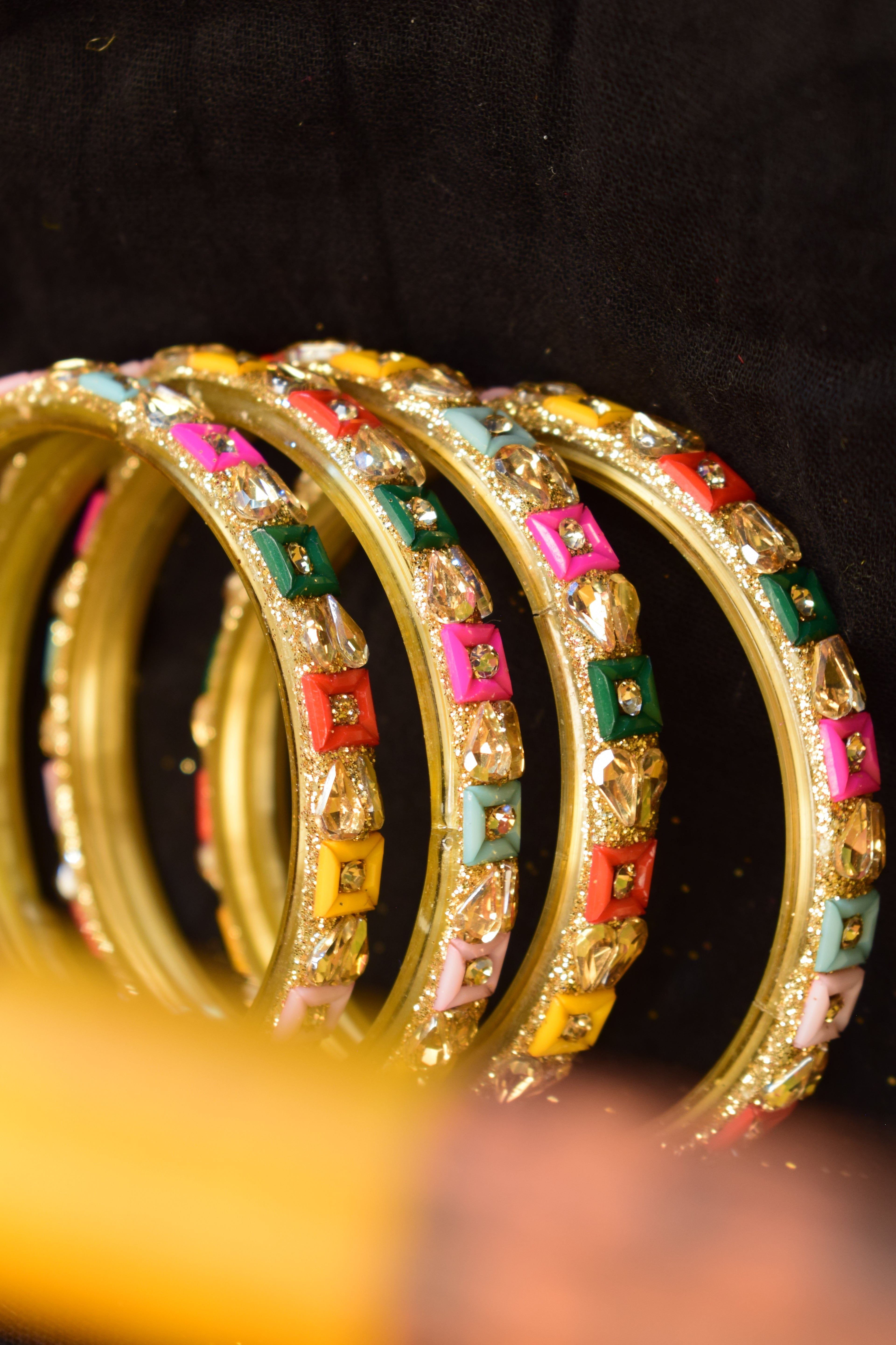 Luxurious Gold Mix colour -Toned Statement Bangles with Amber Crystals