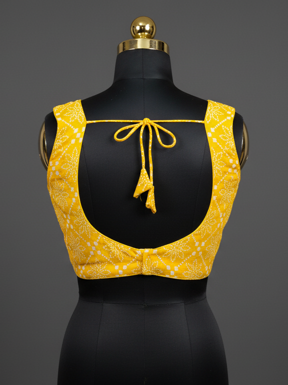 Sunshine Yellow Embroidered Sleeveless V-Neck Blouse/Choli