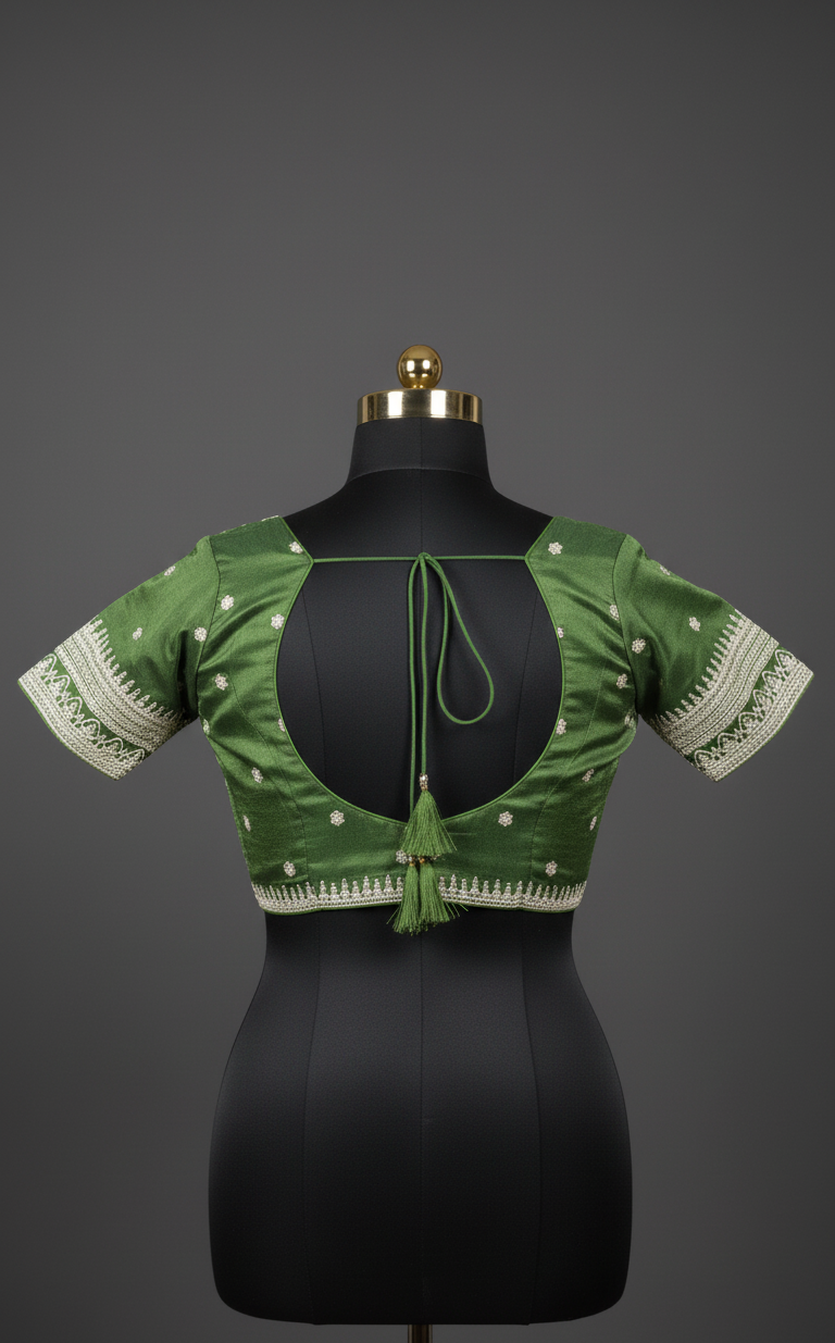 Green Blouse with White Embroidery